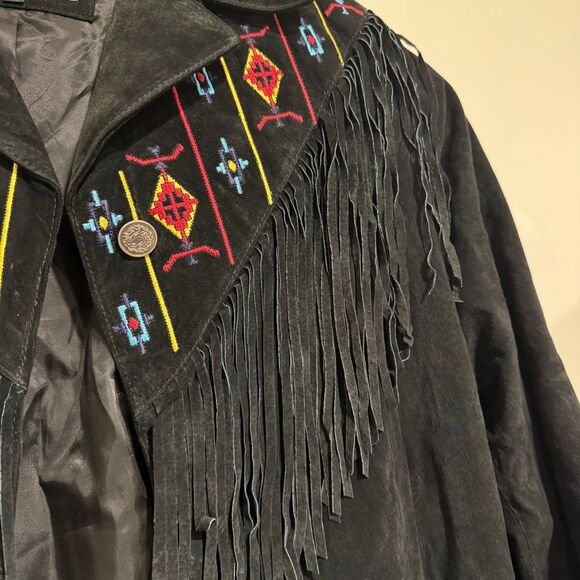 Vintage Womens Leather Western Fringe Embroidered Jacket Lew Morgan Rodeo Size L - Picture 4 of 10
